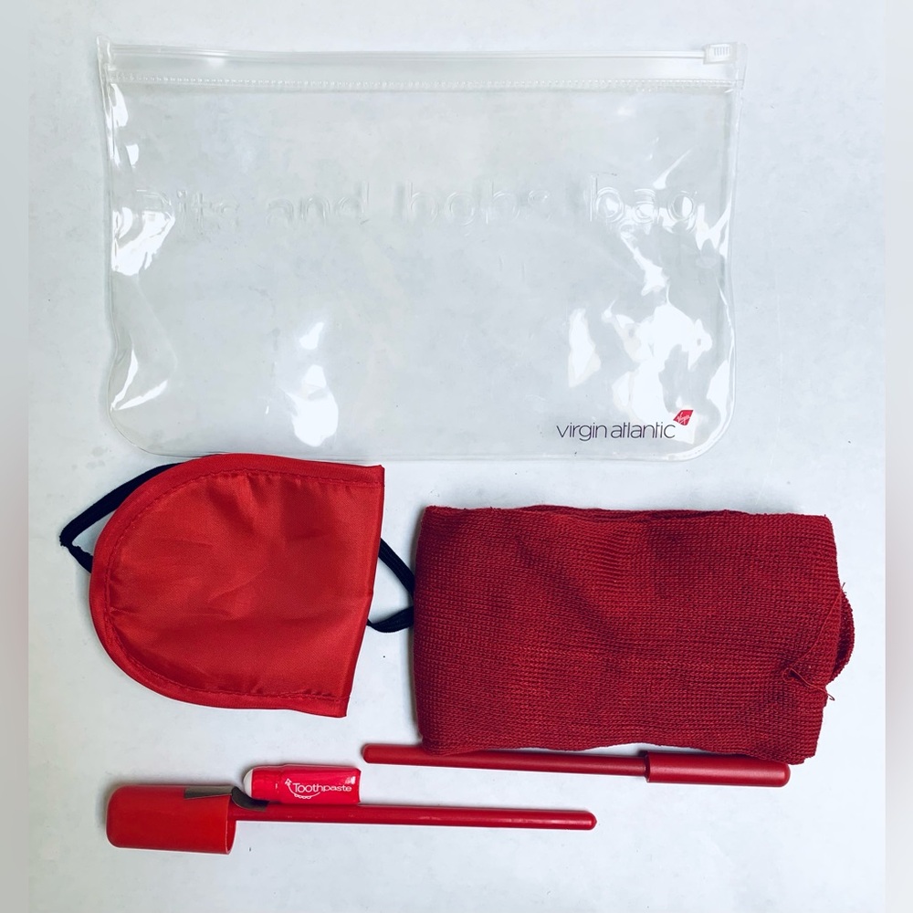 New Virgin Atlantic Amenity Kit Bits and Bobs Socks Eye Mask Pen Toothbrush etc